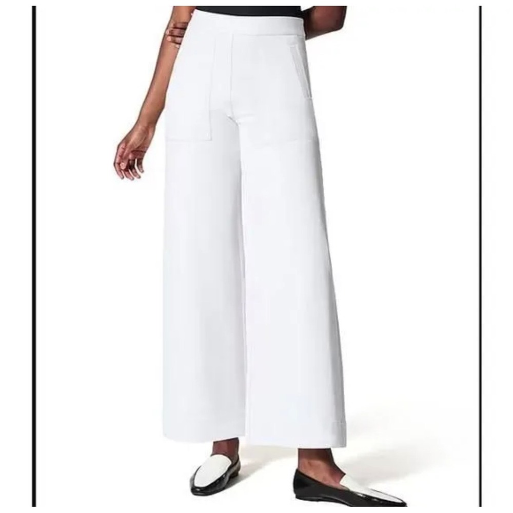 Spanx The Perfect Pant Wide Leg White Stretch Twill Trousers 20479R Small